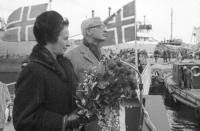  Fra M/S Rolvis skipsdåp og stabelavløpning i april 1969, en stor dag ved Haugesund Mekaniske Verksted. Fotograf Jordal hadde oppdraget som verftets fotograf. Foto: Jordal Foto, nr. 23942. Haugalandmuseene avd. Karmsund folkemuseum. 