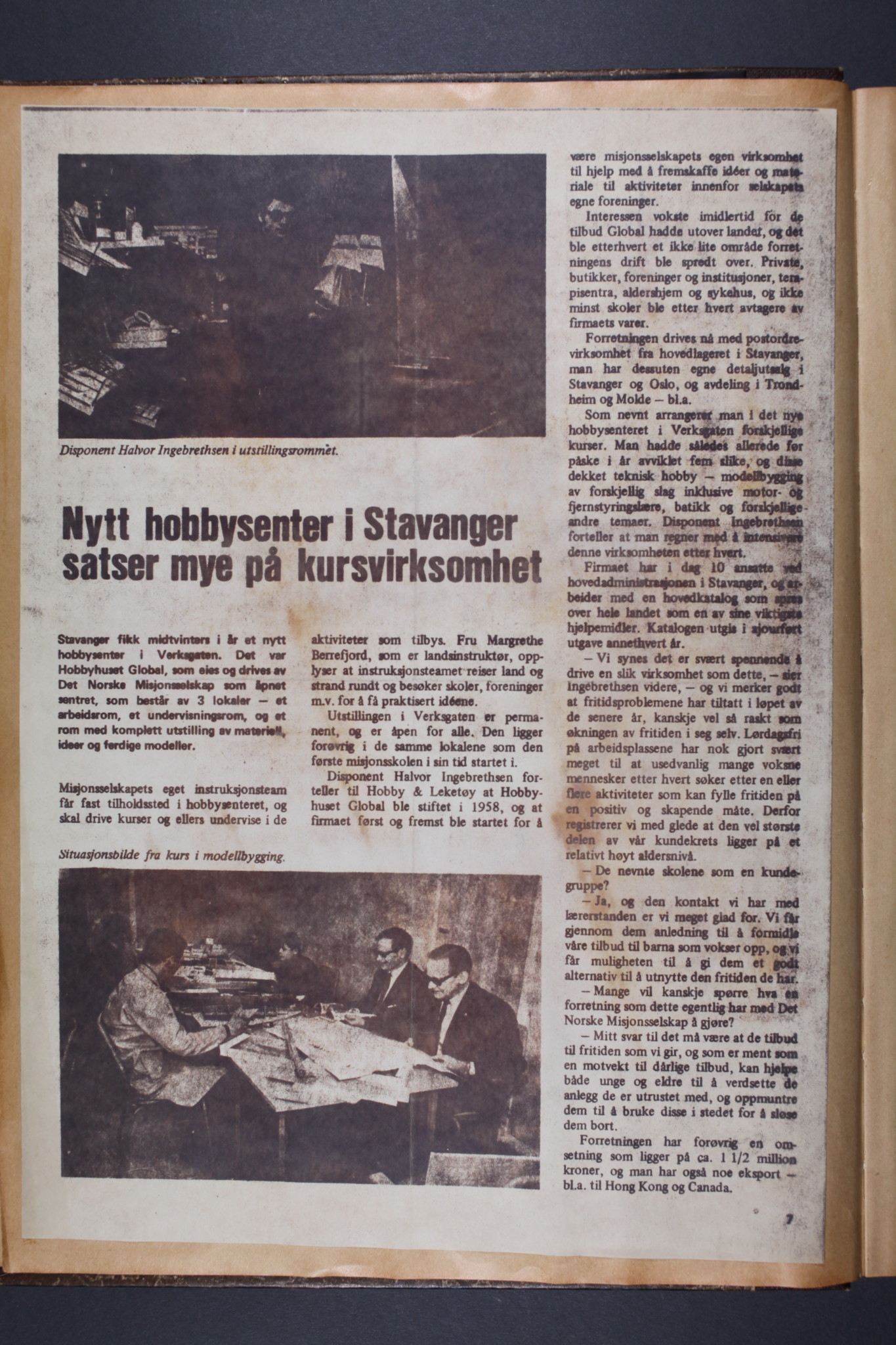 "Nytt hobbysenter i Stavanger satser mye på kursvirksomhet". Publisert i bladet Hobby & Leketøy, ca. 1964.